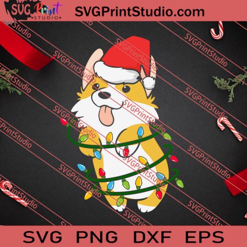 Corgi Santa Christmas Tree Lights SVG PNG EPS DXF Silhouette Cut Files