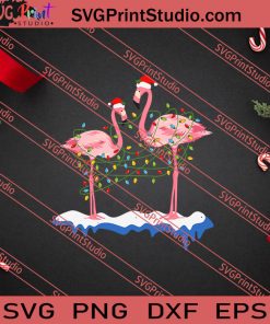 Flamingo Christmas Tree Lights SVG PNG EPS DXF Silhouette Cut Files