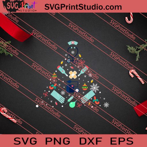 Nurse Christmas Tree Nursing Xmas SVG PNG EPS DXF Silhouette Cut Files