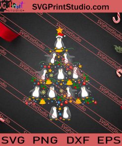 Penguin Christmas Tree Lights SVG PNG EPS DXF Silhouette Cut Files