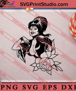 Elvira With Flowers Halloween SVG PNG EPS DXF Silhouette Cut Files