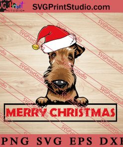 Animal Dog Airedale Merry Christmas SVG, Merry X'mas SVG, Christmas Gift SVG PNG EPS DXF Silhouette Cut Files