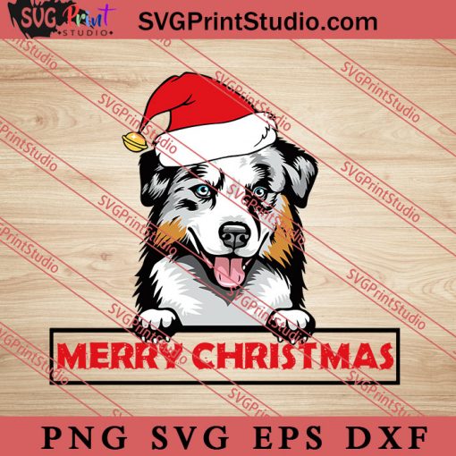 Animal Dog Australian Shepherd Merry Christmas SVG, Merry X'mas SVG, Christmas Gift SVG PNG EPS DXF Silhouette Cut Files