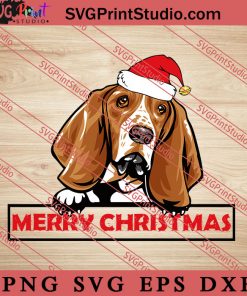 Animal Dog Basset Hound Merry Christmas SVG, Merry X'mas SVG, Christmas Gift SVG PNG EPS DXF Silhouette Cut Files