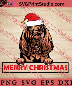 Animal Dog Bloodhound Merry Christmas SVG, Merry X'mas SVG, Christmas Gift SVG PNG EPS DXF Silhouette Cut Files