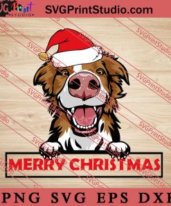 Animal Dog Border Collie Merry Christmas SVG, Merry X'mas SVG, Christmas Gift SVG PNG EPS DXF Silhouette Cut Files