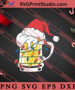 Beer Santa Christmas Lights SVG, Merry X'mas SVG, Christmas Gift SVG PNG EPS DXF Silhouette Cut Files