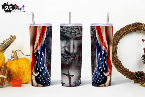 Christian American Jesus Skinny Tumblers, 20oz Skinny Straight, Template for Sublimation, Full Tumbler Wrap, PNG Digital Download