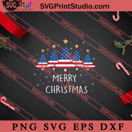 Christmas Tree American Flag SVG, Merry X'mas SVG, Christmas Gift SVG PNG EPS DXF Silhouette Cut Files