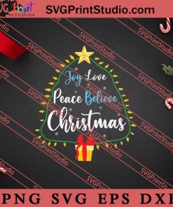 Christmas Tree Joy Love Peace SVG, Merry X'mas SVG, Christmas Gift SVG PNG EPS DXF Silhouette Cut Files