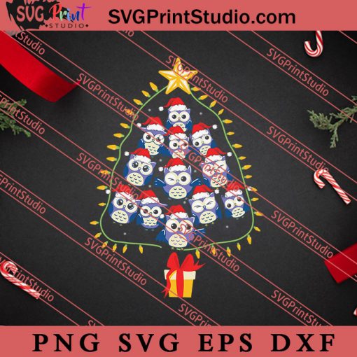 Christmas Tree Owl Lovers Lights SVG, Merry X'mas SVG, Christmas Gift SVG PNG EPS DXF Silhouette Cut Files