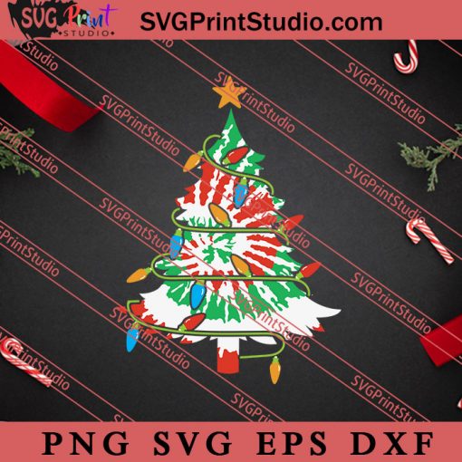 Christmas Tree Tie Dye Lights SVG, Merry X'mas SVG, Christmas Gift SVG PNG EPS DXF Silhouette Cut Files