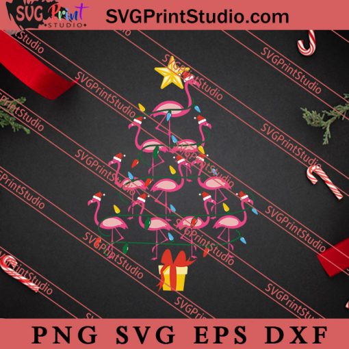 Cute Flamingo Lover Christmas Tree SVG, Merry X'mas SVG, Christmas Gift SVG PNG EPS DXF Silhouette Cut Files