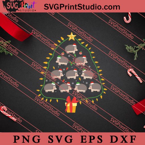 Funny Hedgehog Christmas Tree Ornament SVG, Merry X'mas SVG, Christmas Gift SVG PNG EPS DXF Silhouette Cut Files