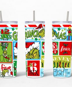 Grinch Christmas Skinny Tumblers, 20oz Skinny Straight, Template for Sublimation, Full Tumbler Wrap, PNG Digital Download