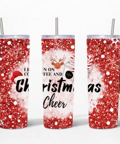 I Run On Coffee And Christmas Cheer Skinny Tumblers, 20oz Skinny Straight, Template for Sublimation, Full Tumbler Wrap, PNG Digital Download