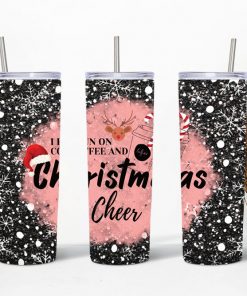 I Run On Coffee And Christmas Cheer Skinny Tumblers, 20oz Skinny Straight, Template for Sublimation, Full Tumbler Wrap, PNG Digital Download