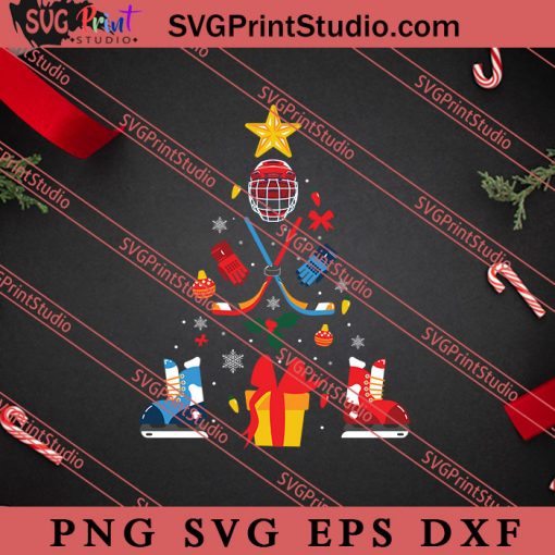 Ice Hockey Christmas Ornament Tree SVG, Merry X'mas SVG, Christmas Gift SVG PNG EPS DXF Silhouette Cut Files