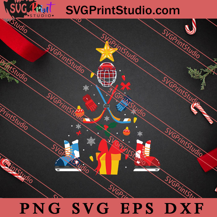 Ice Hockey Christmas Ornament Tree SVG, Merry X'mas SVG, Christmas