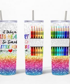 It Takes A Big Heart To Teach Little Minds Skinny Tumblers, 20oz Skinny Straight, Template for Sublimation, Full Tumbler Wrap, PNG Digital Download