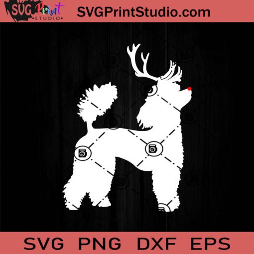 Reindeer Poodle Dog SVG, Merry X'mas SVG, Christmas Gift SVG PNG EPS DXF Silhouette Cut Files