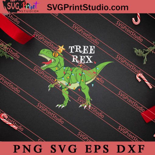 Tree Rex Christmas Lights SVG, Merry X'mas SVG, Christmas Gift SVG PNG EPS DXF Silhouette Cut Files