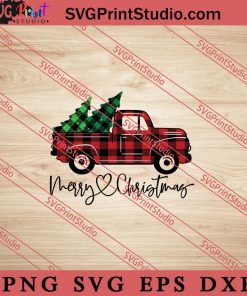 Truck Christmas Buffalo Plaid SVG, Merry X'mas SVG, Christmas Gift SVG PNG EPS DXF Silhouette Cut Files