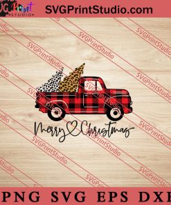 Truck Buffalo Plaid X'mas Tree Leopard SVG, Merry X'mas SVG, Christmas Gift SVG PNG EPS DXF Silhouette Cut Files
