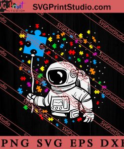 Astronaut Balloon Autism Space Kids SVG, Autism Awareness SVG, Puzzle SVG PNG EPS DXF Silhouette Cut Files