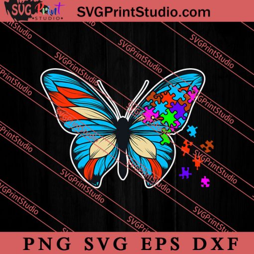 Autism Awareness Butterfly SVG, Autism Awareness SVG, Puzzle SVG PNG EPS DXF Silhouette Cut Files