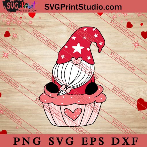 Valentine Gnome in Red Cake SVG, Happy Valentine's Day SVG, Gnome Gift SVG PNG EPS DXF Silhouette Cut Files