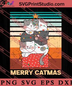 Funny Cat Merry Catmas SVG, Cat SVG, Kitten SVG, Animal Lover Gift SVG, Gift Kids SVG PNG EPS DXF Silhouette Cut Files