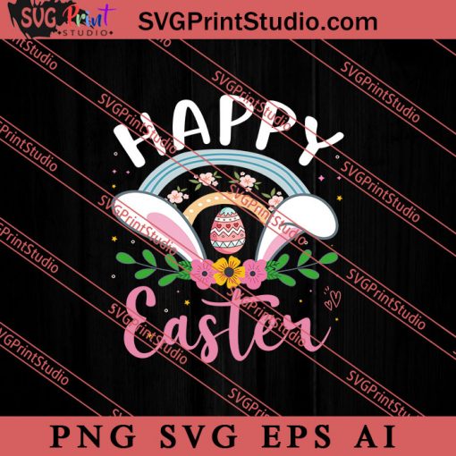Happy Easter Rainbow Bunny SVG, Easter's Day SVG, Cute SVG, Eggs SVG EPS DXF PNG Cricut File Instant Download