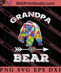 Grandpa Bear Puzzle Piece Autism SVG, Autism Awareness SVG