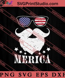 MERICA America Flag Glasses Mustache SVG, 4th of July SVG, America SVG