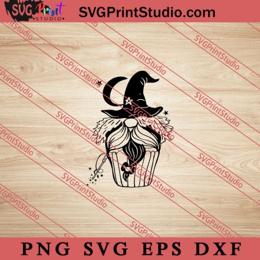 cupcake Gnome Witch SVG, Cupcake SVG, Halloween SVG PNG EPS DXF Silhouette Cut Files