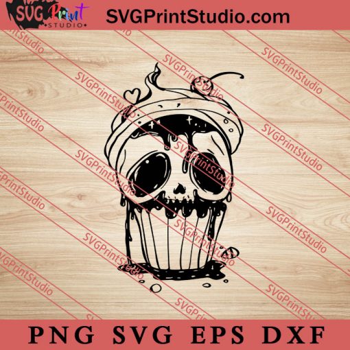 cupcake Skull SVG, Cupcake SVG, Halloween SVG PNG EPS DXF Silhouette Cut Files