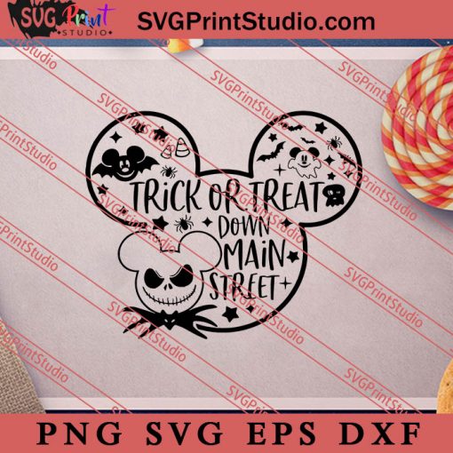 Trick Or Treat Down Main Street SVG, Jack Skellington Mickey Head SVG, Disney Halloween SVG