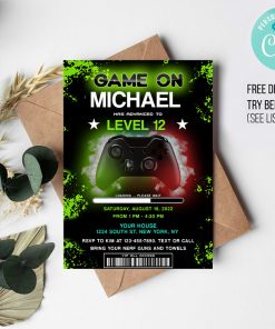 Instant Download Gamer Birthday Invitation, Video Gamer Invite Theme, Personalized Party Invite, 5x7 Editable PDF Printable Invitation