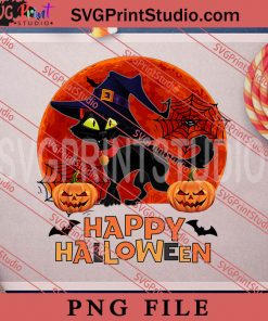 Happy Halloween With Black Cat PNG, Cat PNG, Happy Halloween PNG Digital Download