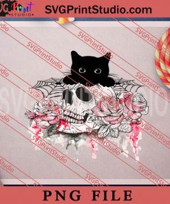 Skull and Black Cat PNG, Cat PNG, Happy Halloween PNG Digital Download