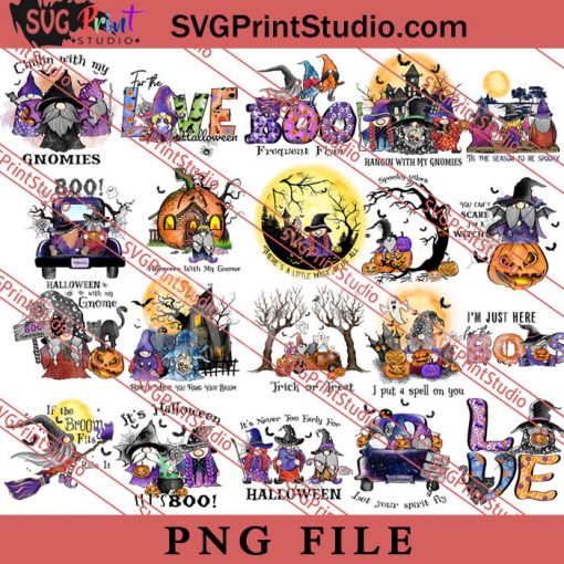 Happy Halloween PNG Bundle 20 design, Boo PNG, Gnome PNG, Witch PNG