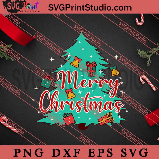 Merry Christmas Retro Christmas Tree SVG, Merry Christmas SVG, Xmas SVG EPS DXF PNG Digital Download