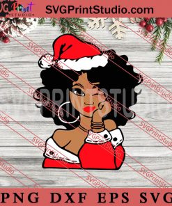 Black Girl Santa Hat SVG, Merry Christmas SVG, Xmas SVG EPS DXF PNG Digital Download