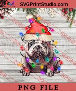 Bulldog Christmas Tree Lights PNG, Merry Christmas PNG, Dog PNG Digital Download