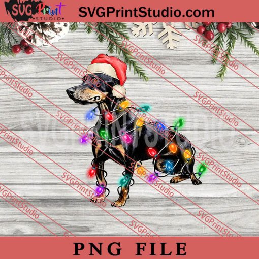 Doberman Christmas Tree Lights PNG, Merry Christmas PNG, Dog PNG Digital Download