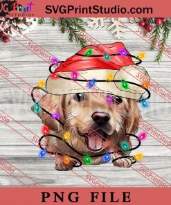 Golden Retriever Christmas Tree Lights PNG, Merry Christmas PNG, Dog PNG Digital Download