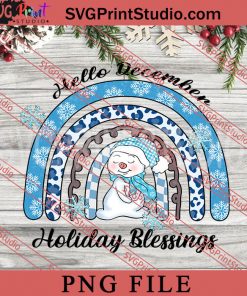 Hello December Holiday Blessings PNG, Winter PNG, Snow PNG Digital Download