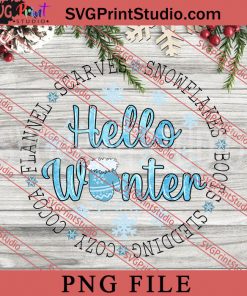 Hello Winter Snowflakes Boots Sledding Cozy Cocoa Flannel Scarves PNG, Winter PNG, Snow PNG Digital Download