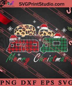 Merry Christmas Camping Car Leopard SVG, Christmas Gift SVG, Leopard SVG PNG EPS DXF Silhouette Cut Files